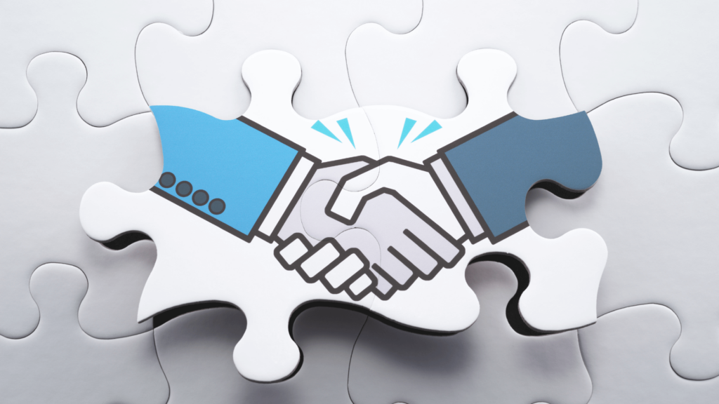 Une illustrtation sous forme de puzzle montrant un accord de convention collective